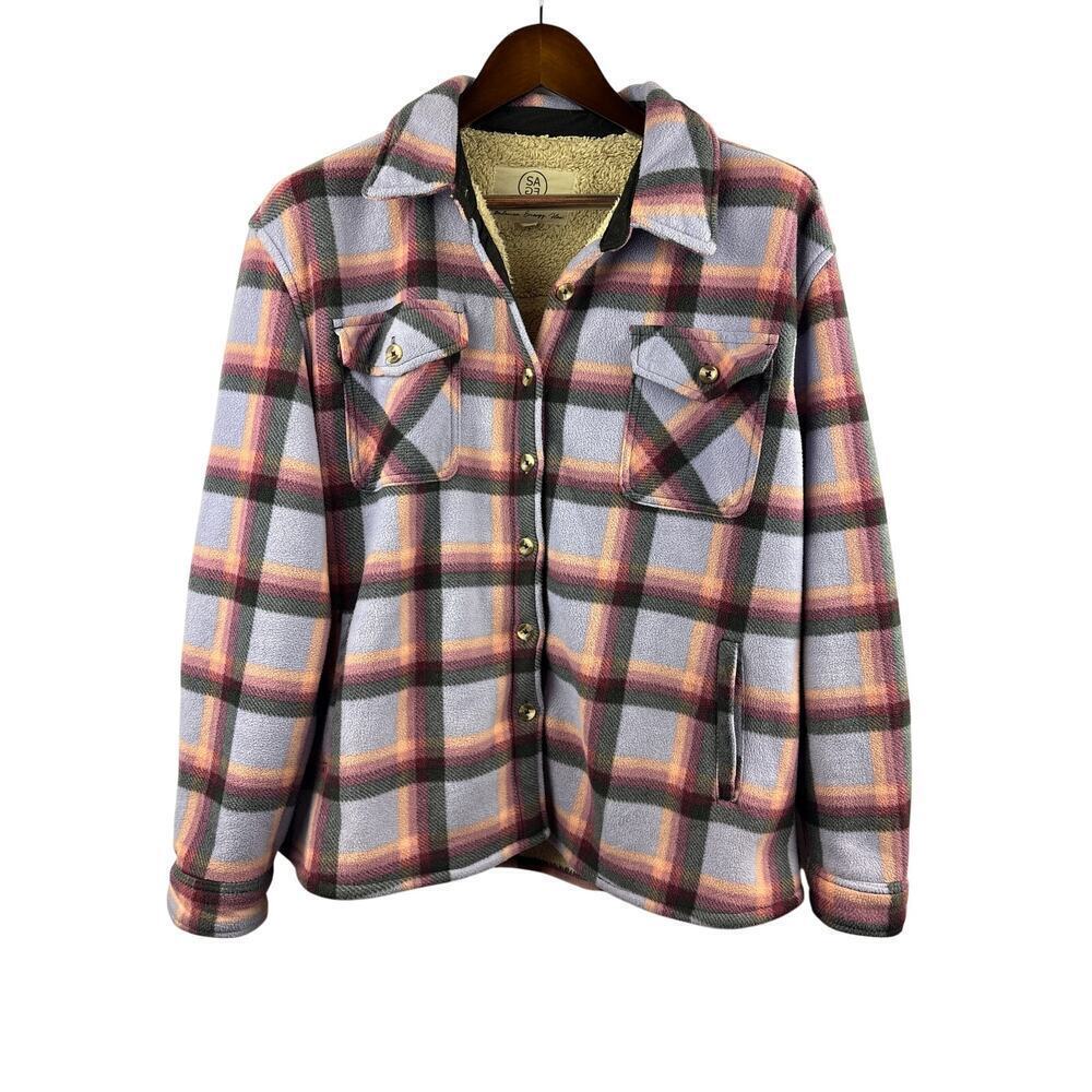 Women’s Sage Collective Large Purple Plaid Winter Coat